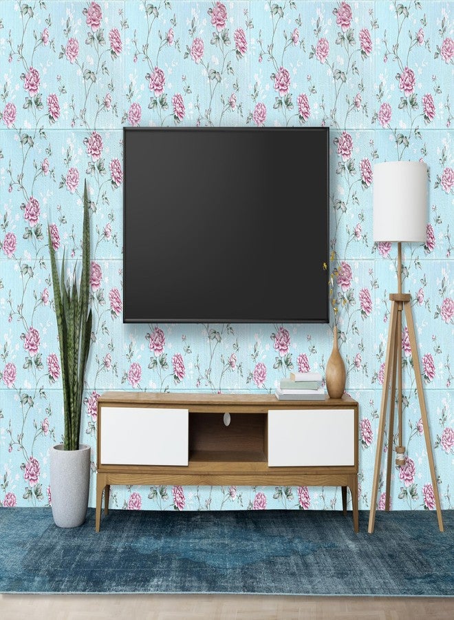 WrapWall 3D New Wallpaper PE Foam self Adhesive Design Wall Stickers/DIY Wallpaper for Home Hotel Living Room Bedroom Cafe Decor || Size 70 * 70 cm (Blue-Flower-16, 1) - Image 2